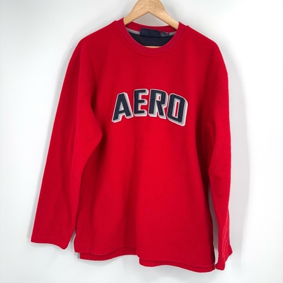 Y2K Aeropostale Red Fleece Sweatshirt Mens Medium Pullover Mall 2000s Nostalgia - Picture 1 of 7